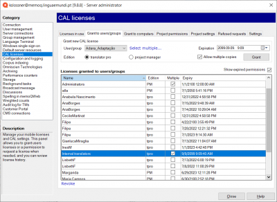 A mess of memoQ CAL license assignments